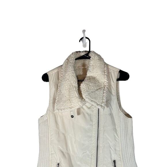 Prana White Quilted Faux Fur Lined Sleeveless Casual Vest Jacket Women Sz M - Picture 3 of 10